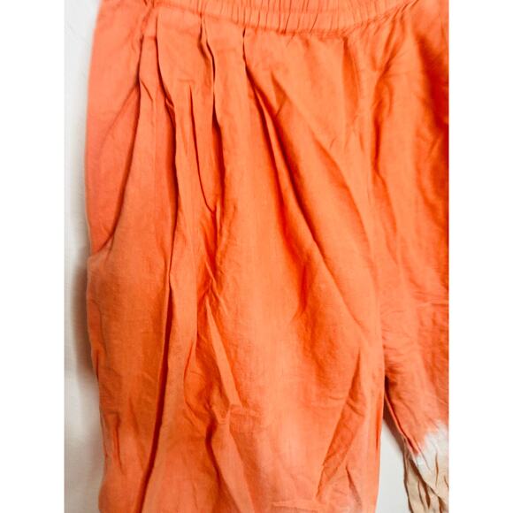 TOME Orange Ombré Linen Blend Dip-dyed Smocked Waist Wide Leg Pants size Medium - Picture 3 of 16